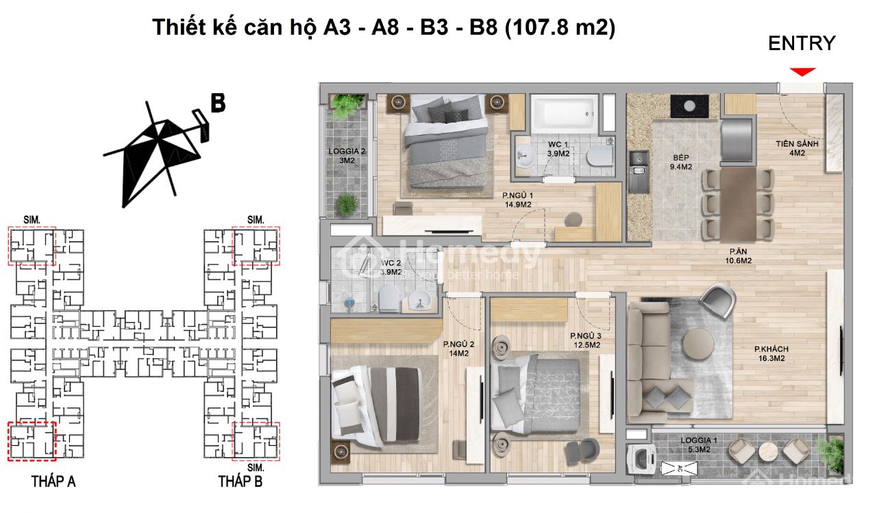 Thiết kế căn hộ 94,1m2 tại dự án The Zei Mỹ Đình
