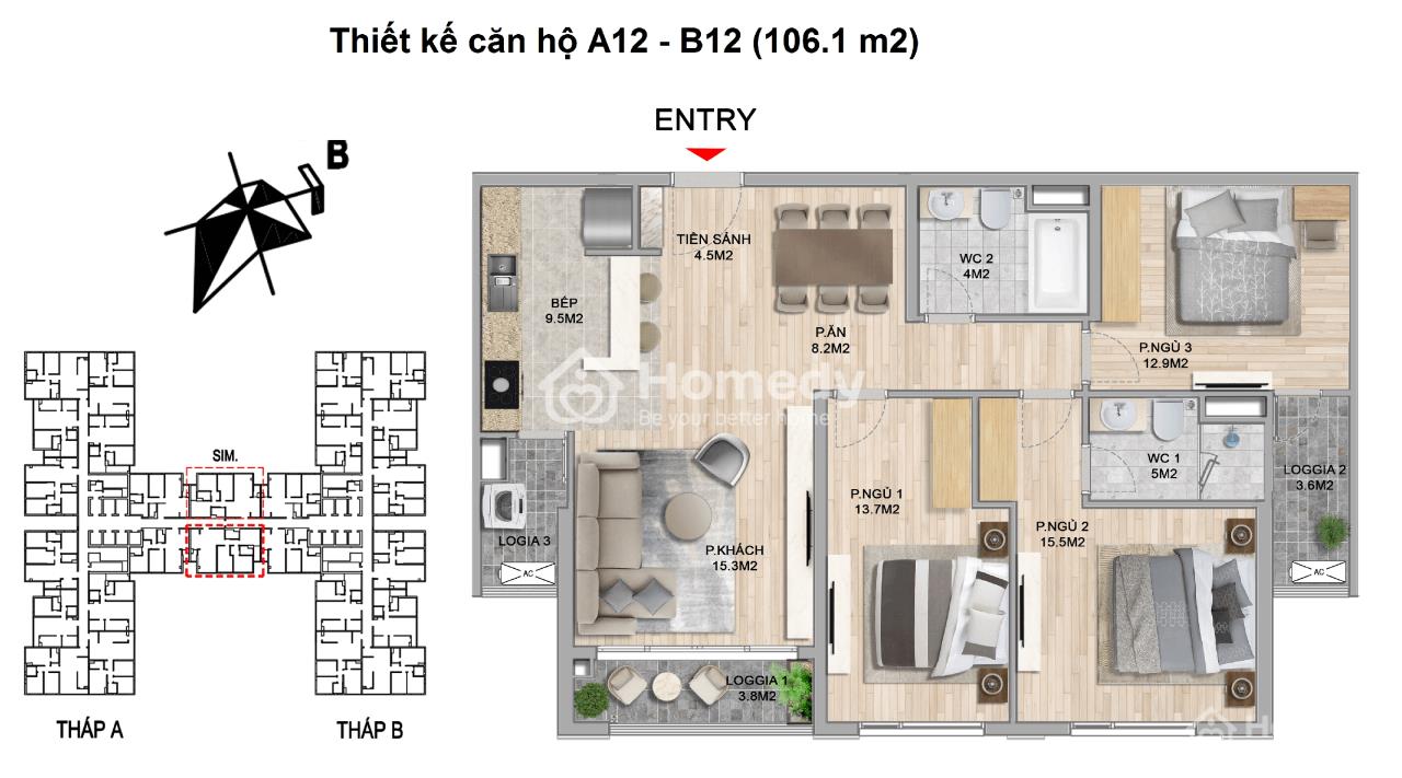 Thiết kế căn hộ 103.5m2 tại dự án The Zei Mỹ Đình