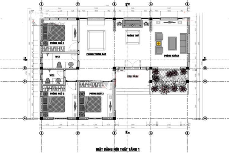 Bản vẽ nhà cấp 4 100m2 3 phòng ngủ chữ L