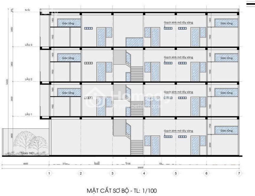 Bản vẽ thiết kế phòng trọ 2 tầng
