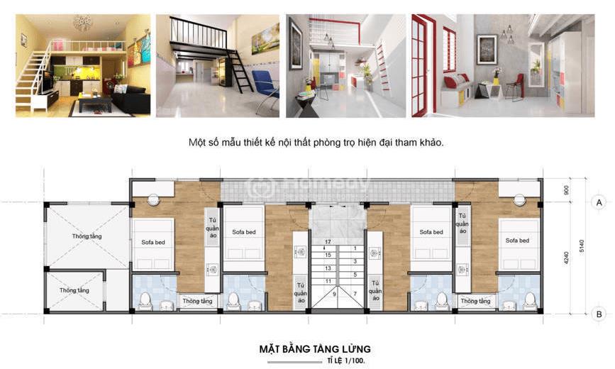 Bản vẽ thiết kế phòng trọ 2 tầng