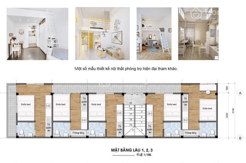 Bản vẽ thiết kế phòng trọ 2 tầng