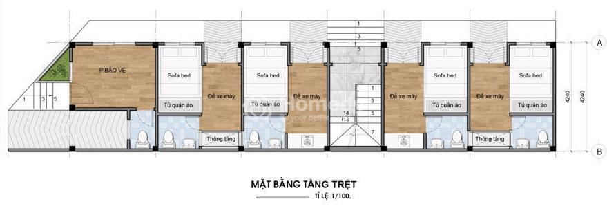 Bản vẽ thiết kế phòng trọ 2 tầng