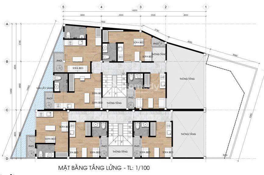 Bản vẽ thiết kế phòng trọ 2 tầng