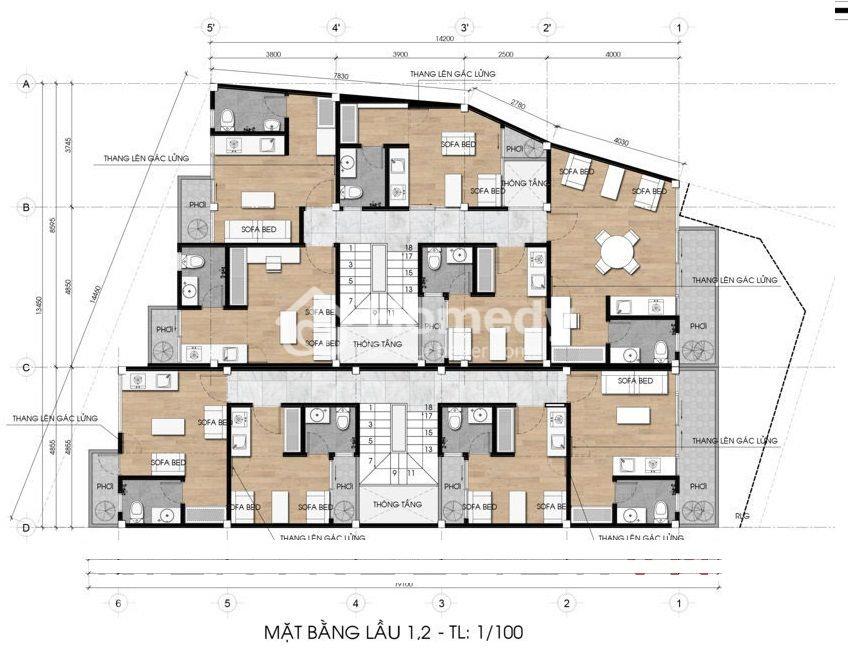 Bản vẽ thiết kế phòng trọ 2 tầng