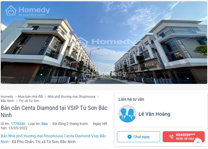 Bán căn xẻ khe dự án Centa Diamond Vsip Bắc Ninh