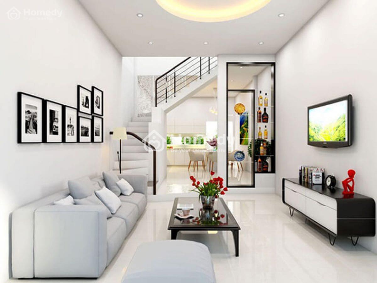 Mẫu cầu thang phòng khách nhà ống đẹp
