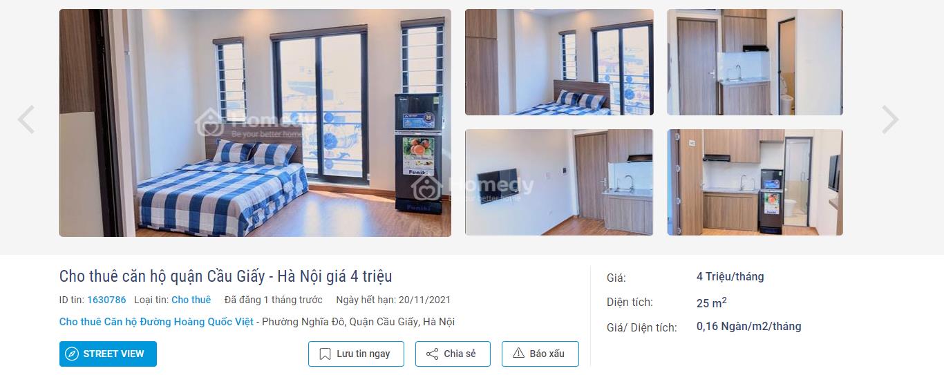 Cho thuê căn hộ mini Cầu Giấy 4 triệu