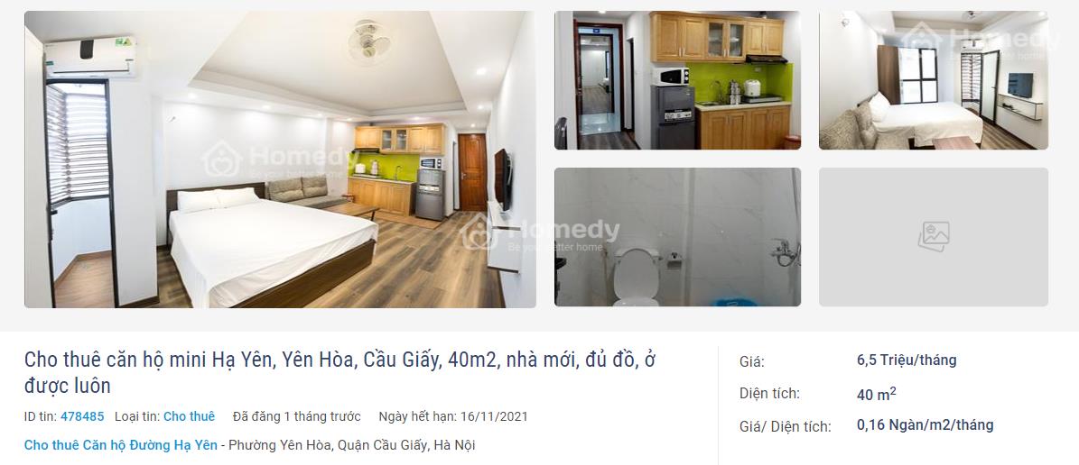 Cho thuê căn hộ mini Hạ Yên rộng 40m2, nhà mới full đồ