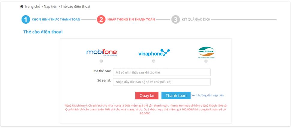 hướng dẫn nạp tiền bất động sản Homedy.com