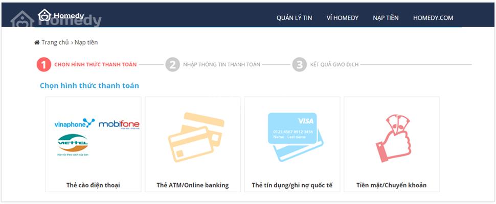 hướng dẫn nạp tiền bất động sản Homedy.com