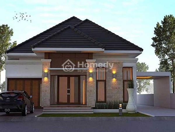 Mẫu mặt tiền nhà ống đẹp 1 tầng mái thái