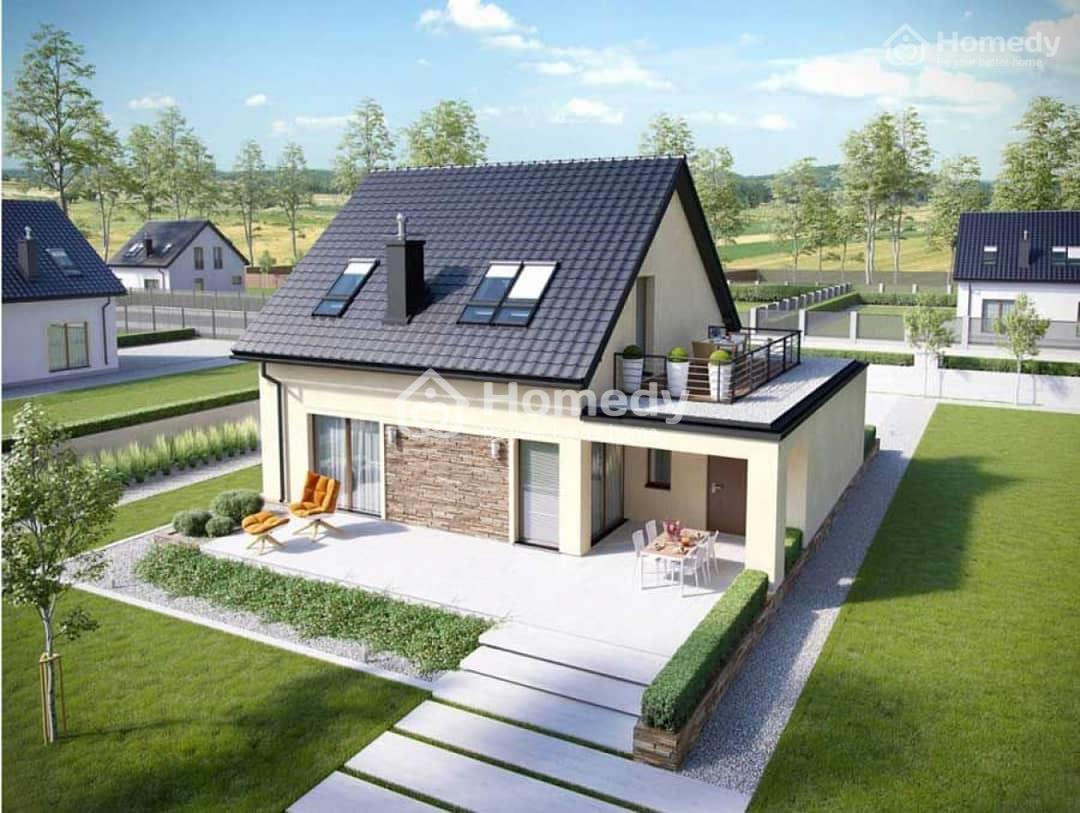 Mẫu nhà mái thái cấp 4 có gác lửng dưới 100m2 số 2