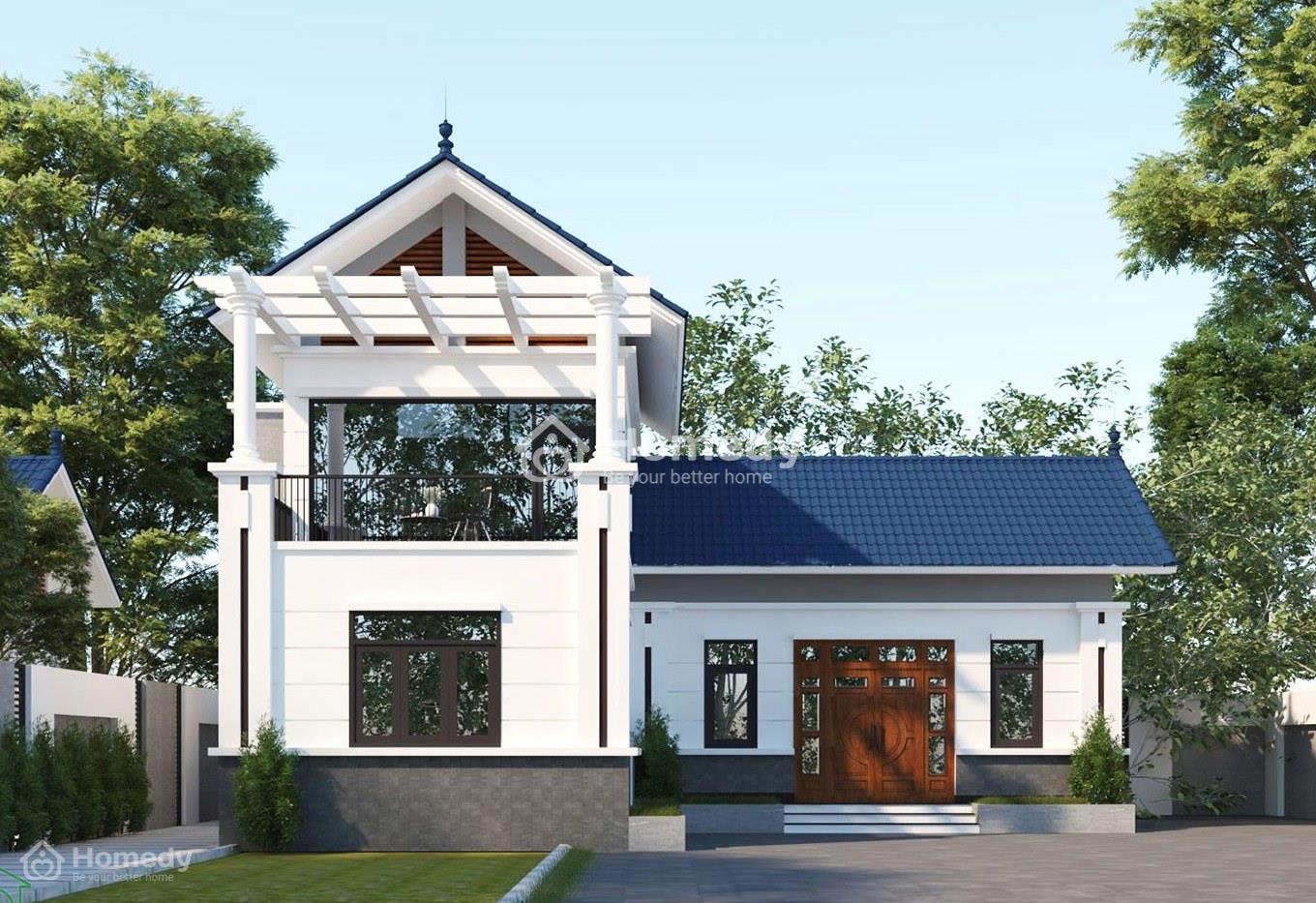 Thiết kế nhà chữ l 2 tầng 80m2 mái thái xanh độc lạ