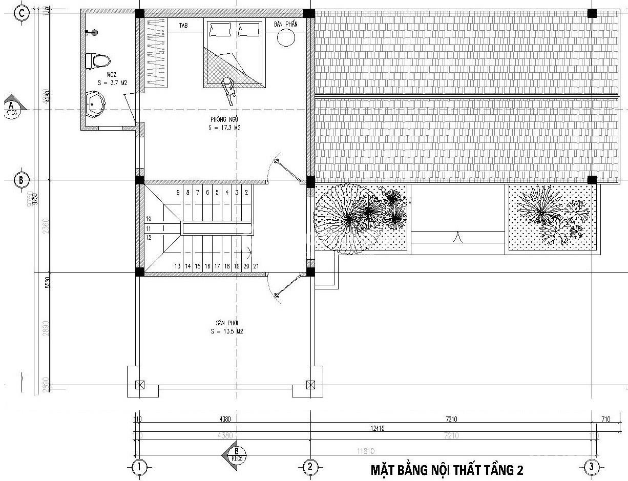Mặt bằng nhà chữ l 2 tầng 80m2 mái thái xanh độc lạ