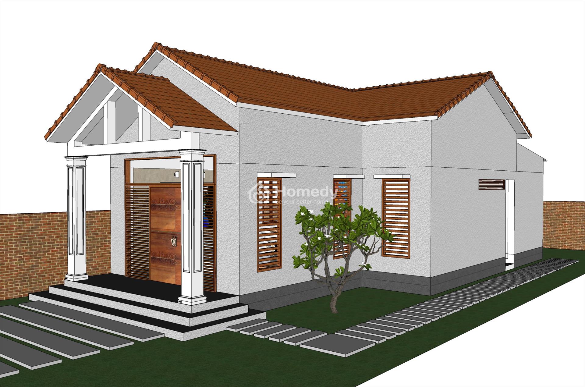 Mẫu nhà cấp 4 gác lửng dưới 100 triệu chữ L số 9
