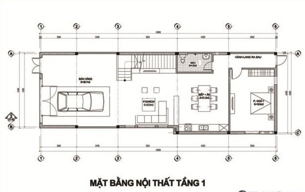 Bản vẽ thiết kế nhà ống 2 tầng 5x20m có gara ô tô
