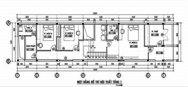 Bản vẽ thiết kế nhà ống 2 tầng 100m2 4 phòng ngủ