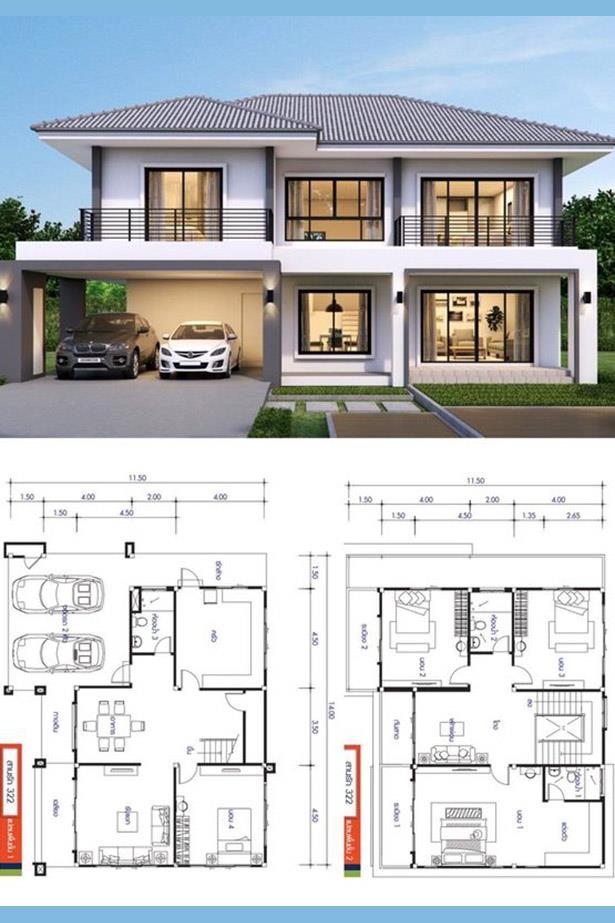 Mẫu nhà 2 tầng mái nhật hiện đại số 7
