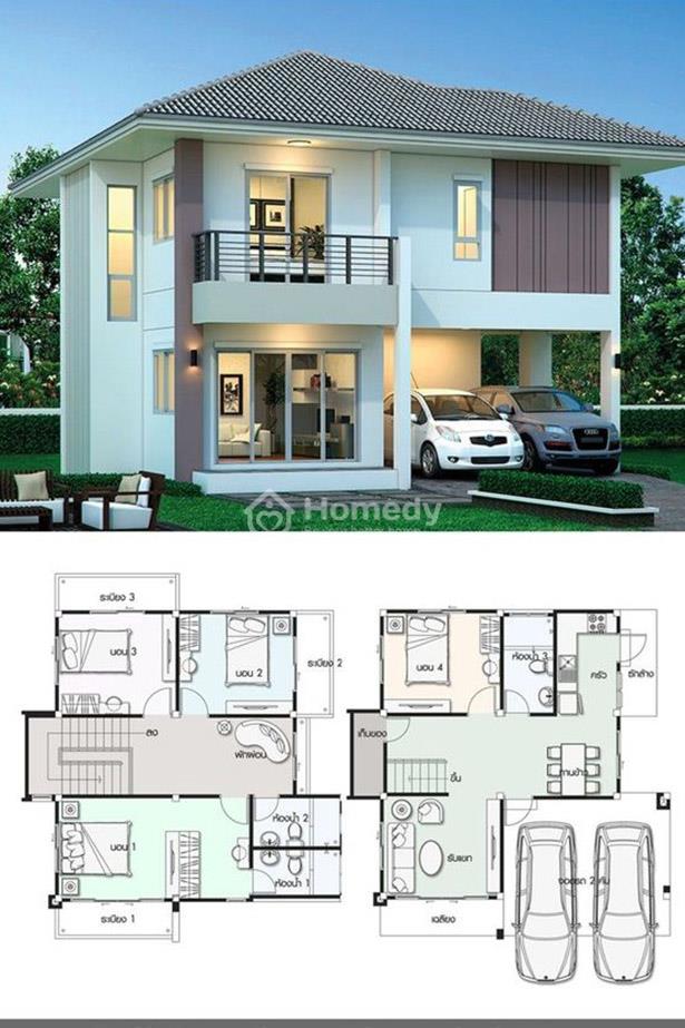Mẫu nhà 2 tầng mái nhật hiện đại số 7