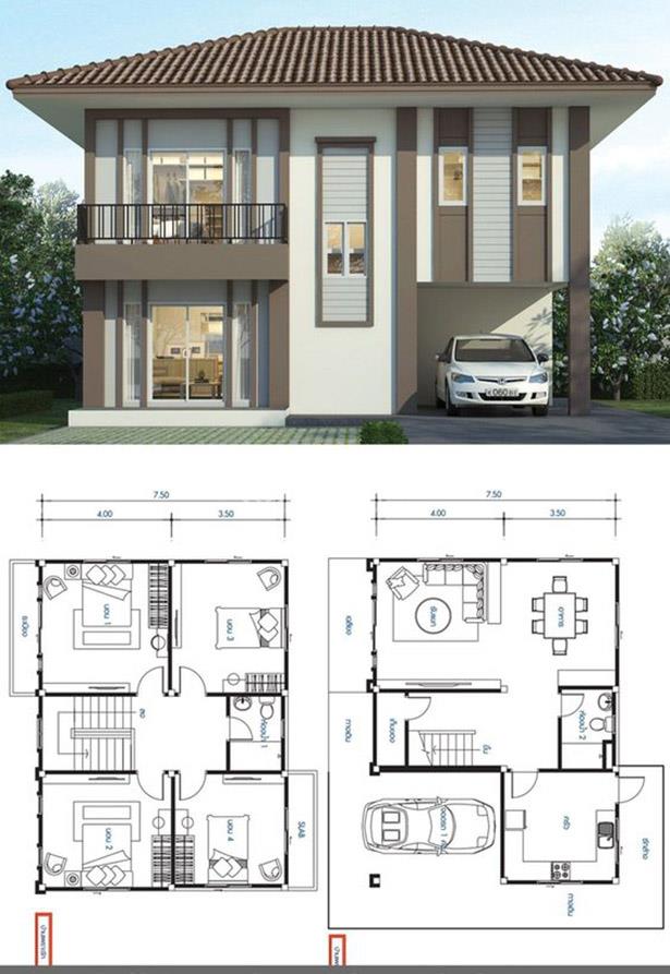 Mẫu nhà 2 tầng mái nhật hiện đại số 7