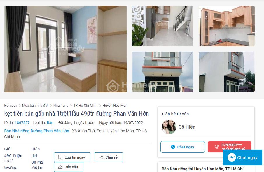 Nhà bán Hóc Môn dưới 550 sổ hồng riêng