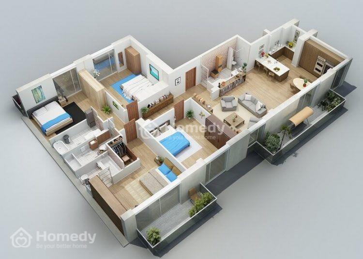 Bản vẽ nội thất nhà chữ L 1 tầng 4 phòng ngủ đẹp
