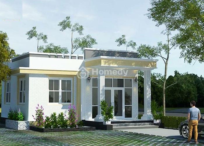 Mẫu nhà chữ l 1 tầng mái bằng sân vườn