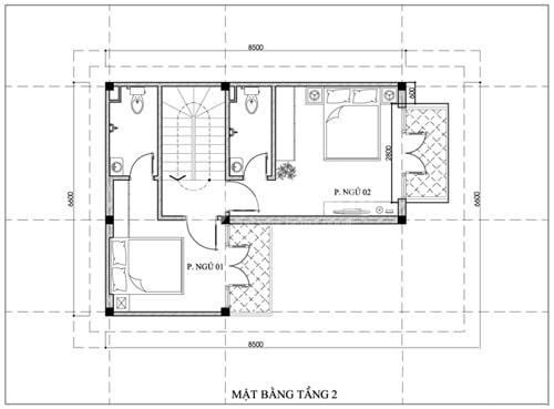 Mẫu nhà chữ L 2 tầng 60m2