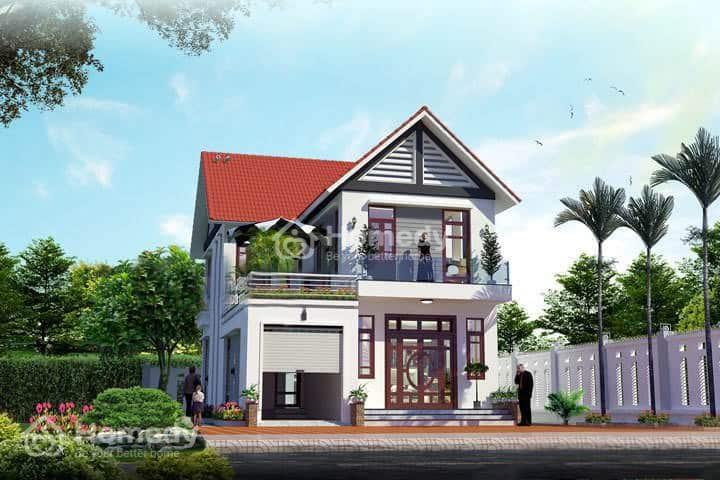 Mẫu nhà chữ L 2 tầng có gác mái 600 triệu