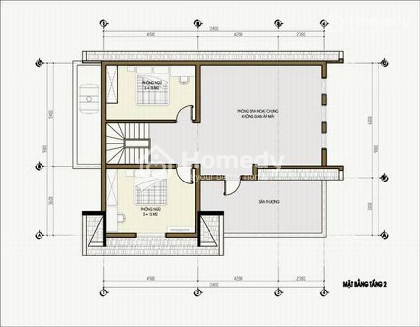 Mẫu nhà 2 tầng chữ L 100m2 600 triệu