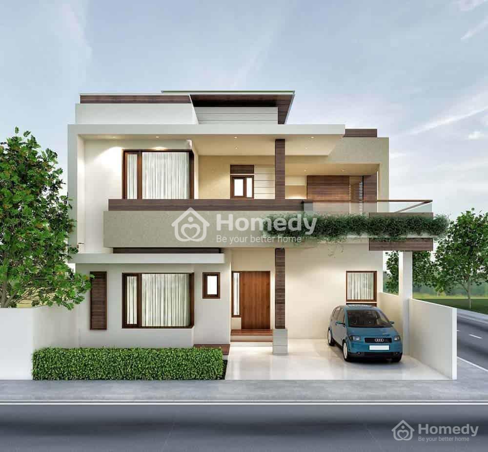 Mẫu nhà 2 tầng chữ L 100m2 600 triệu