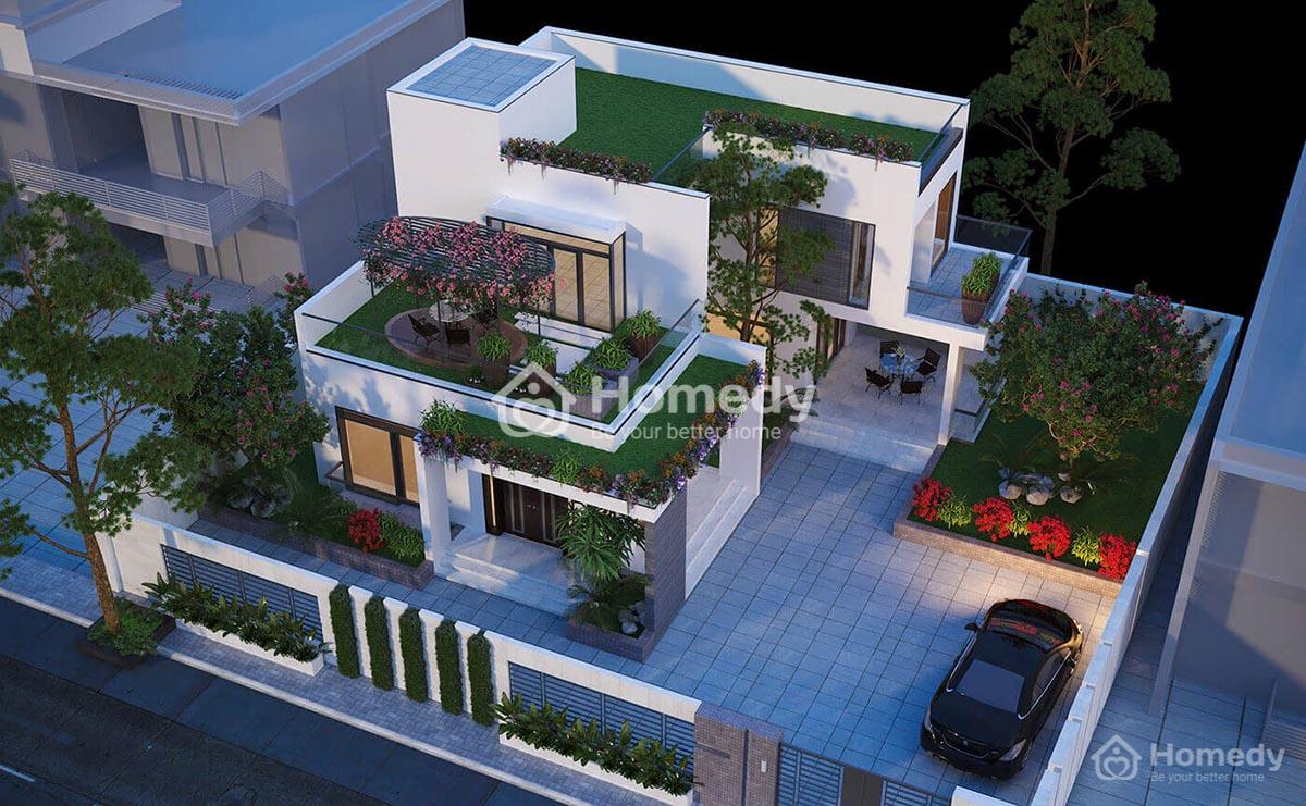 Nhà 2 tầng mái bằng chữ L rộng 100m2