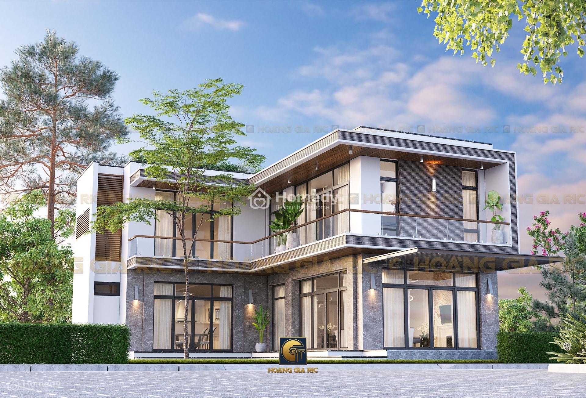 nhà chữ l 2 tầng mái bằng