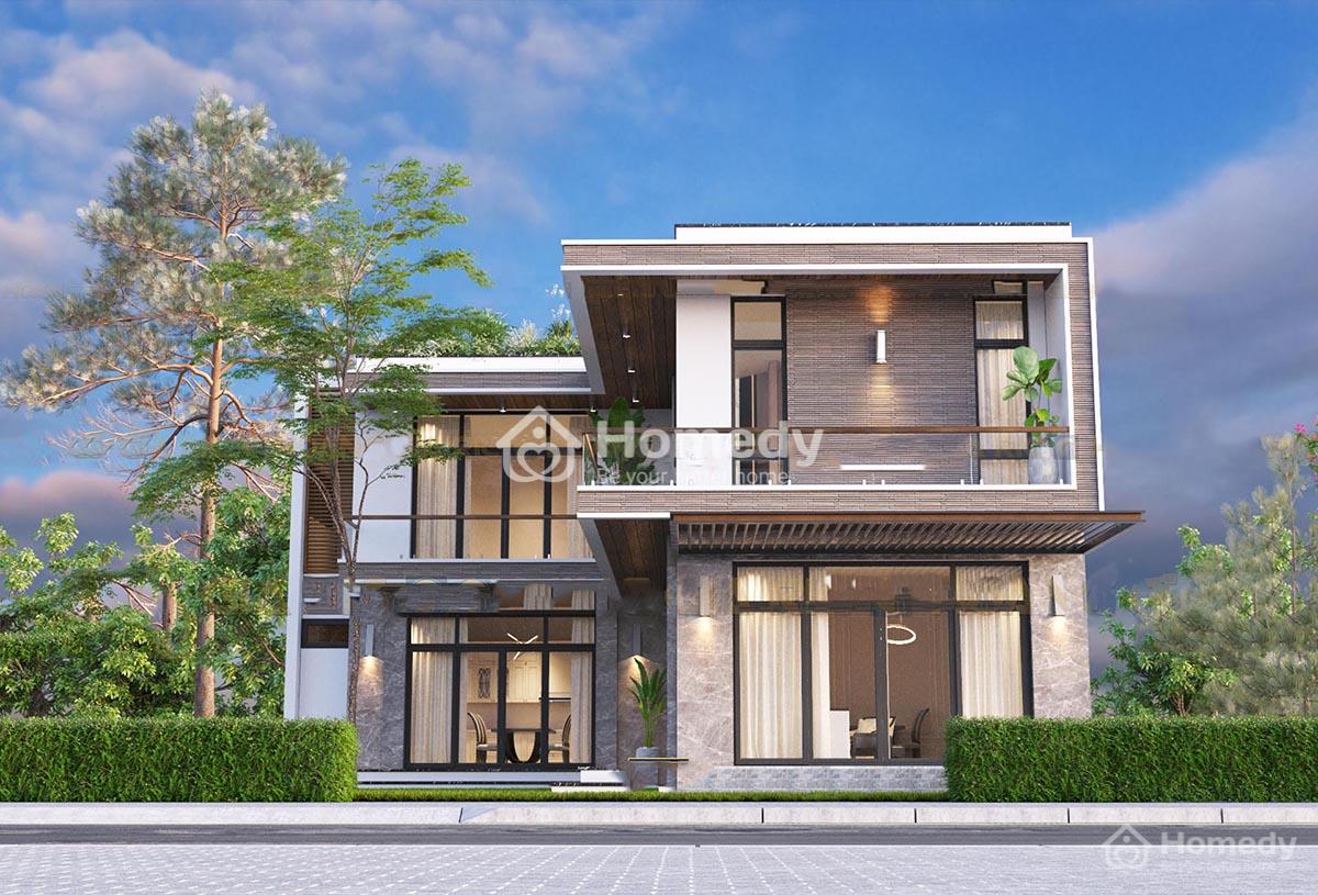 Nhà 2 tầng mái bằng chữ L rộng 70m2