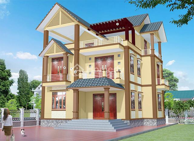 sơn mặt tiền nhà màu vàng kem