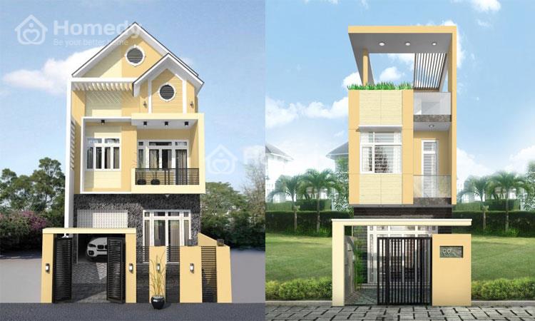 Phối màu vàng kem sơn mặt tiền nhà với be