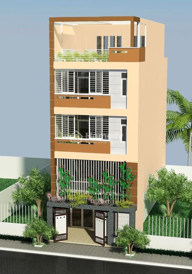 Phối màu vàng kem sơn mặt tiền nhà với nâu