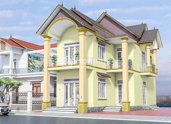 sơn mặt tiền nhà màu vàng kem