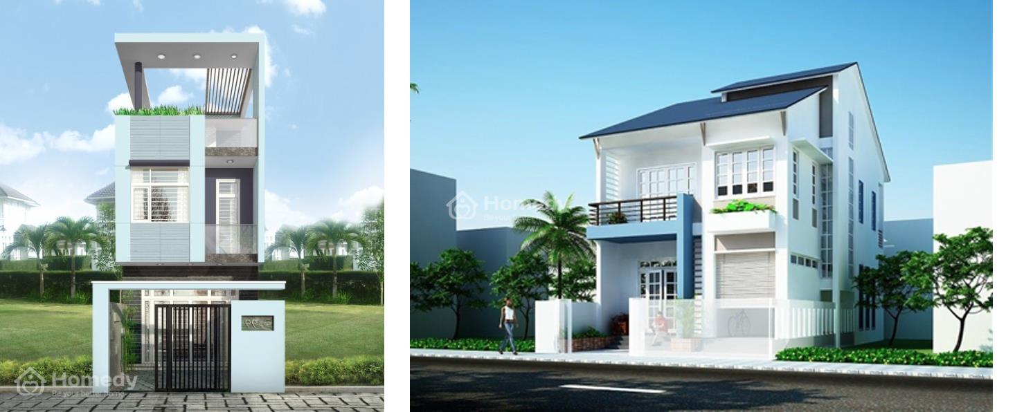 sơn mặt tiền nhà màu xanh dương