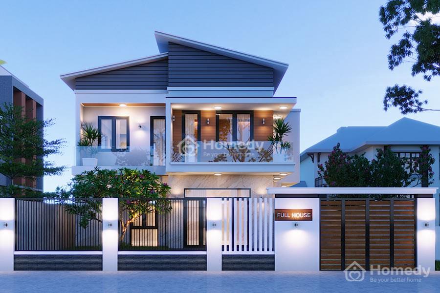 Tổng hợp các mẫu sơn mặt tiền nhà màu xanh ghi đẹp