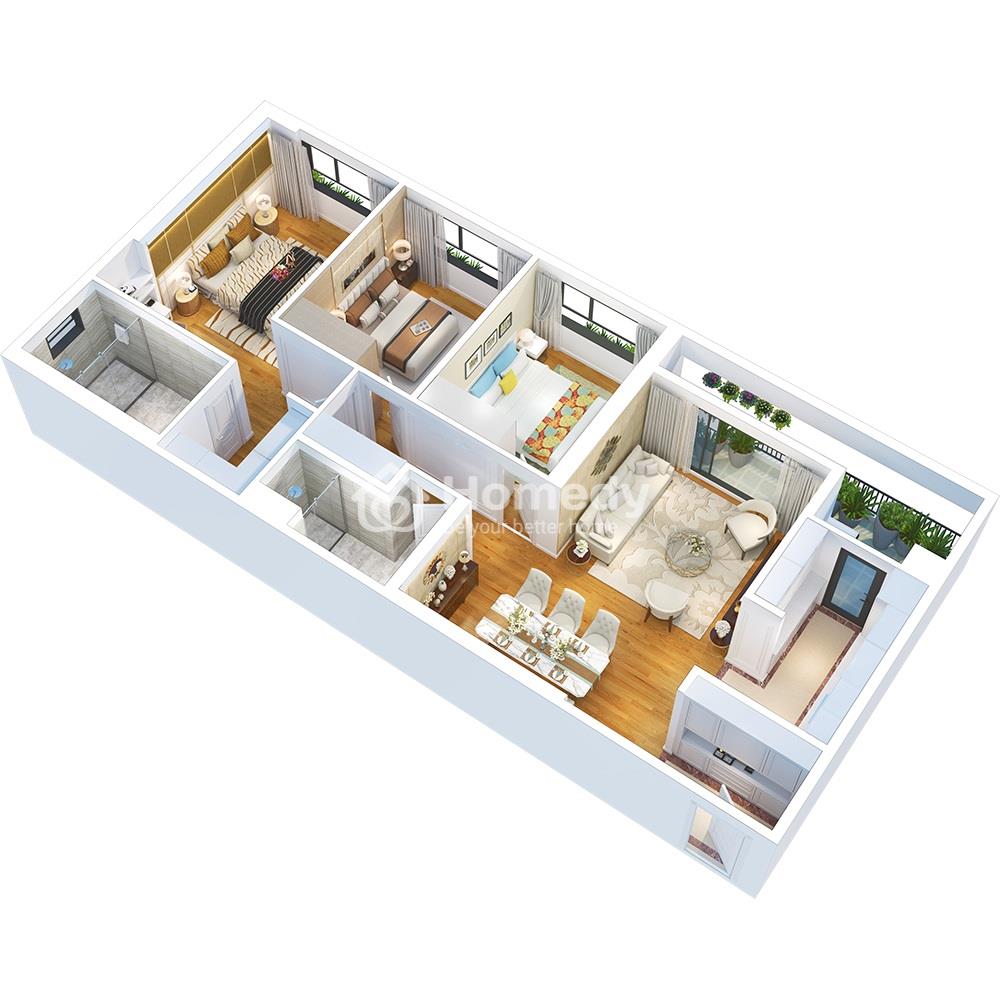 Thiết kế căn hộ 6th Element Tây Hồ Tây 3PN 107.9 m2