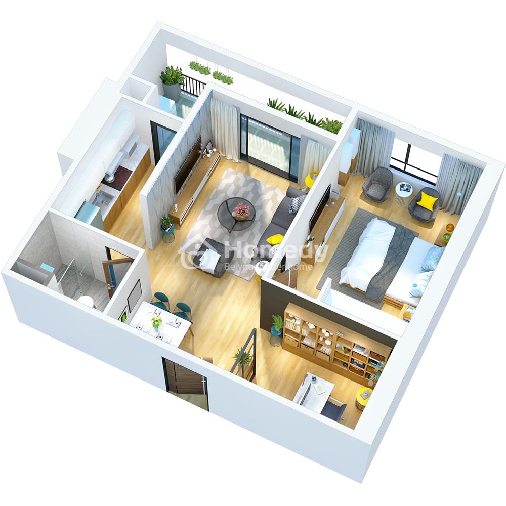 Thiết kế căn hộ 6th Element Tây Hồ Tây 1 phòng ngủ 59.8m2