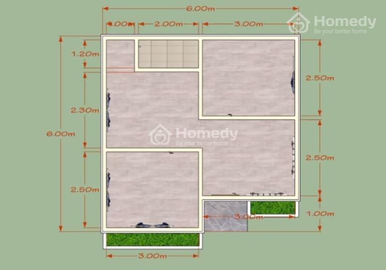 thiết kế nhà 1 tầng 2 phòng ngủ 80m2