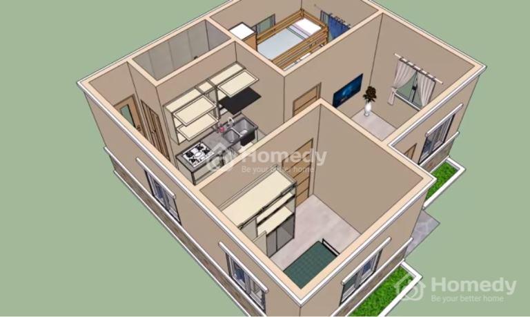 thiết kế nhà 1 tầng 2 phòng ngủ 80m2