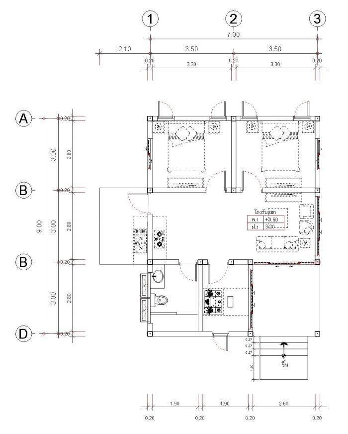 thiết kế nhà 1 tầng 2 phòng ngủ 80m2