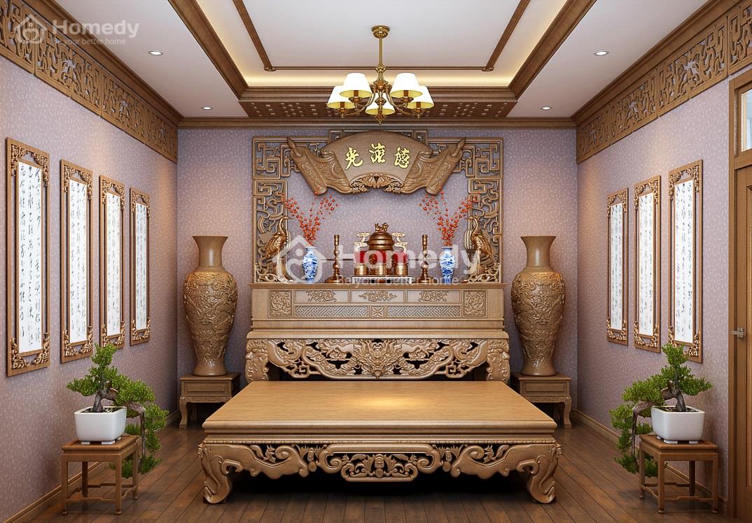 thiết kế phòng thờ nhà ống 2 tầng