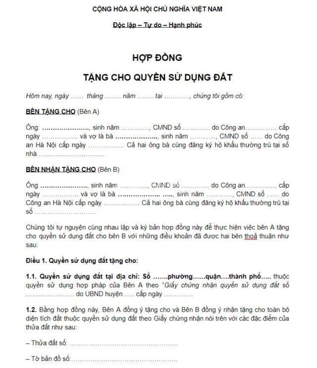 thủ tục cho tặng đất cho con