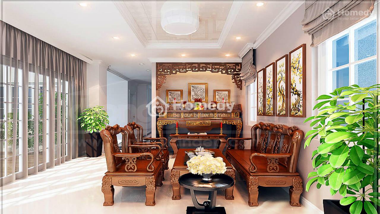 trang trí phòng khách có bàn thờ